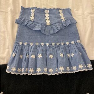 LoveShackFancy Blue Floral Skirt